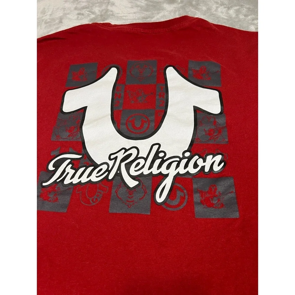True Religion Shirt Mens 2XL Red Graphic Short Sleeve Crewneck Cotton Blend